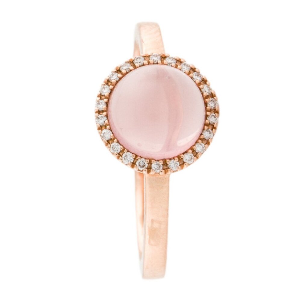 14K ROSE GOLD  ROSE QUARTZ & DIAMOND HALO COCKTAIL RING - Picture 4 of 8